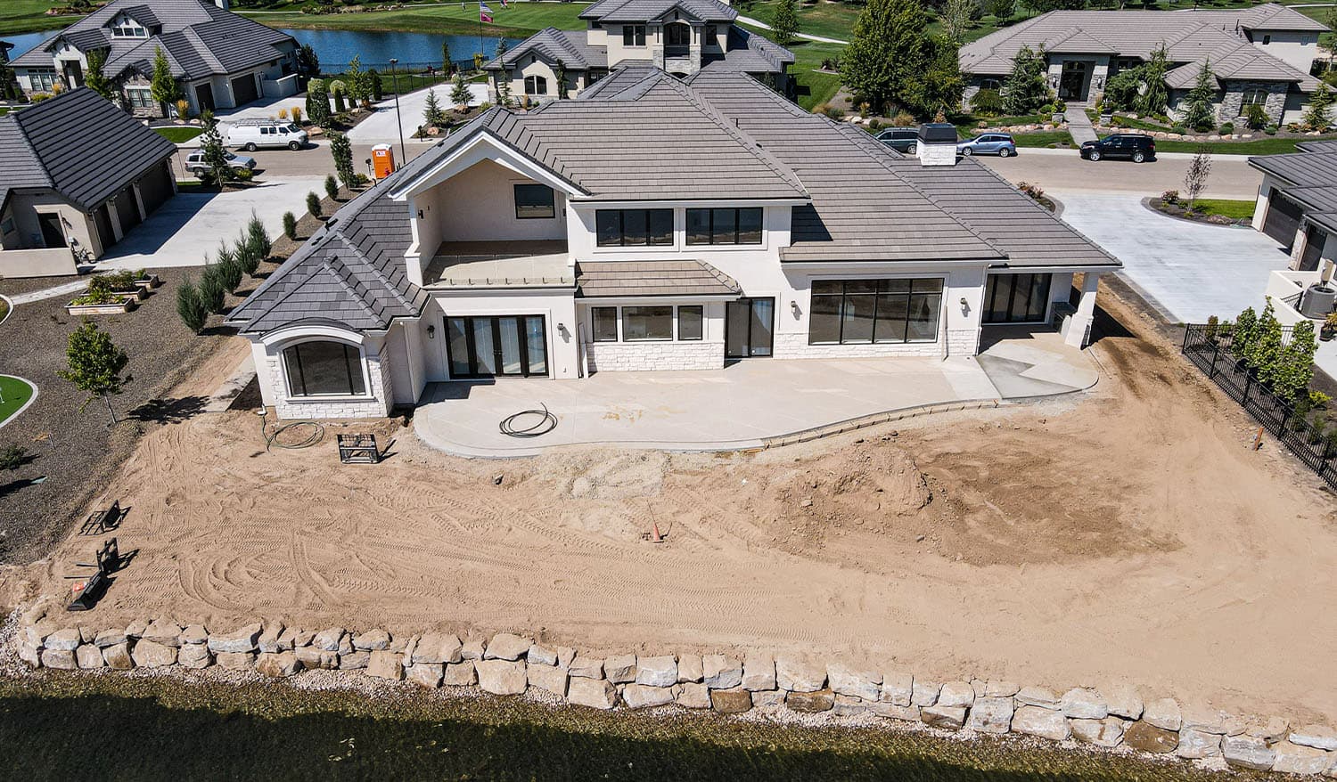 Aerial view of the Meridian residence before landscape installation